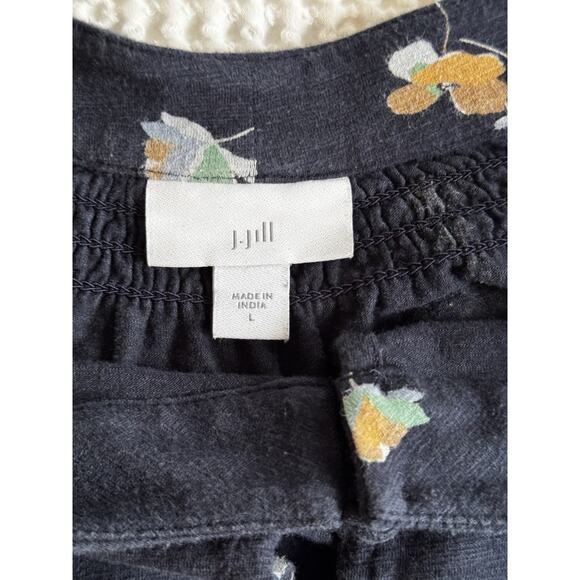 J. Jill Navy Blue Cotton Blend 3/4 Sleeve Peasant Keyhole Boho Top XL - Picture 3 of 10